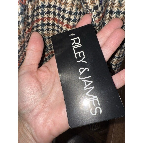 Riley & James Houndstooth Plaid Double Breasted Belted Coat Jacket Tan XL - Picture 8 of 11